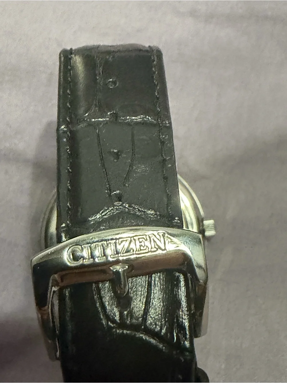 Citizen White Dial Silver Case Watch with Black Strap
